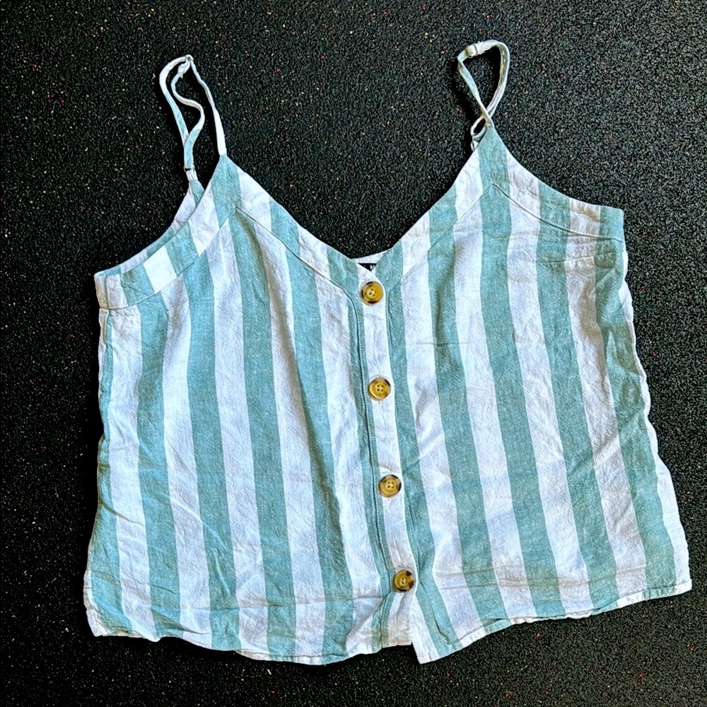A&F - Striped Green and White Button-Up Women's Top